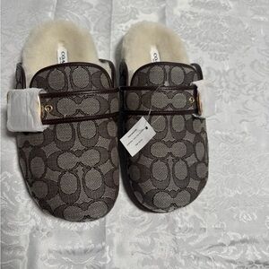 Coach Ashton Clog in Signature Jacquard with faux shearling lining